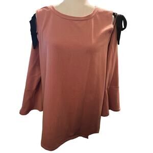 Lane Bryant Tie Sleeve Cold Shoulder Blouse, Terracotta Rose, Plus Size 14/16